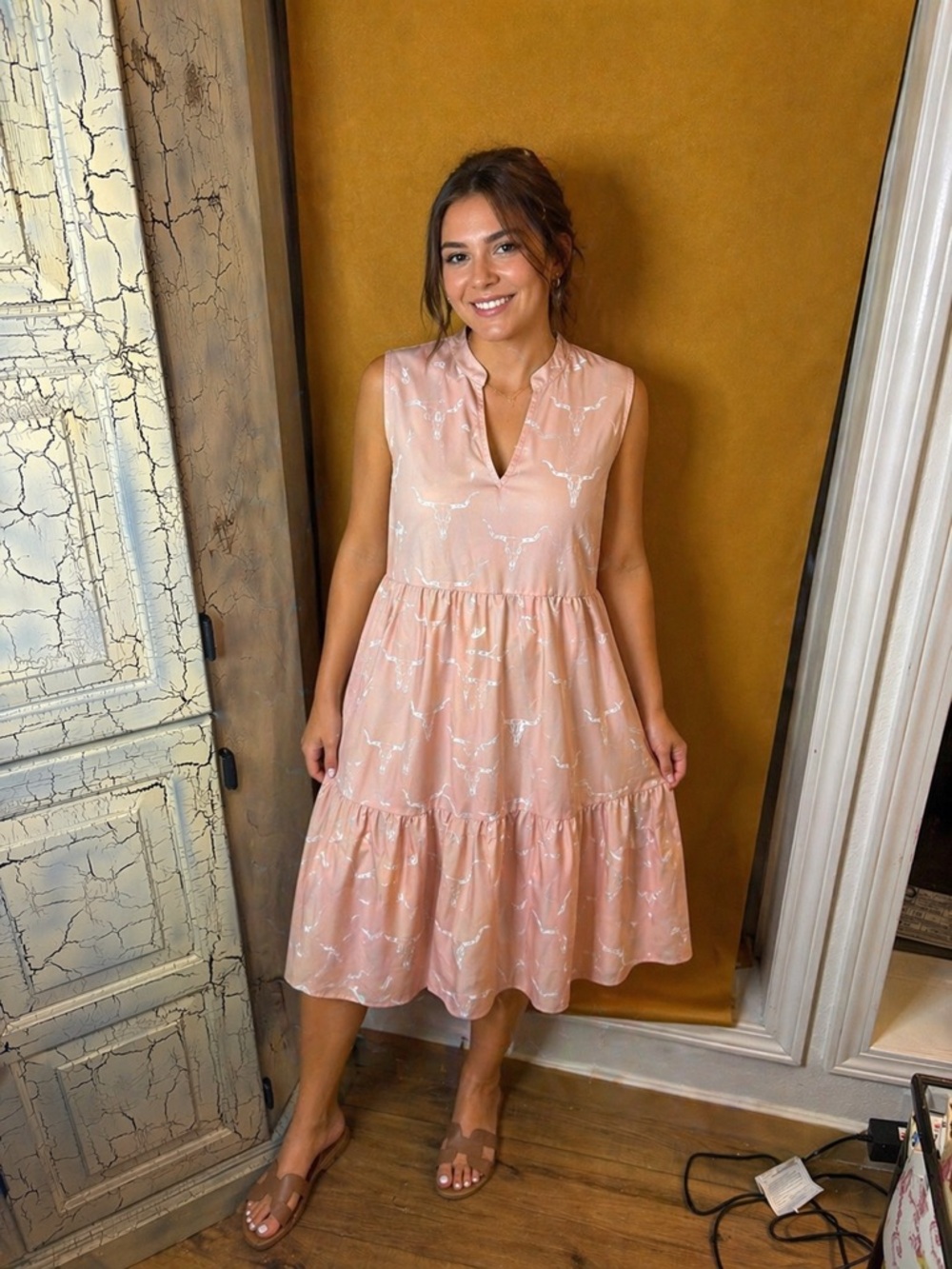 Southern Grace Pink Tiered Midi Dress